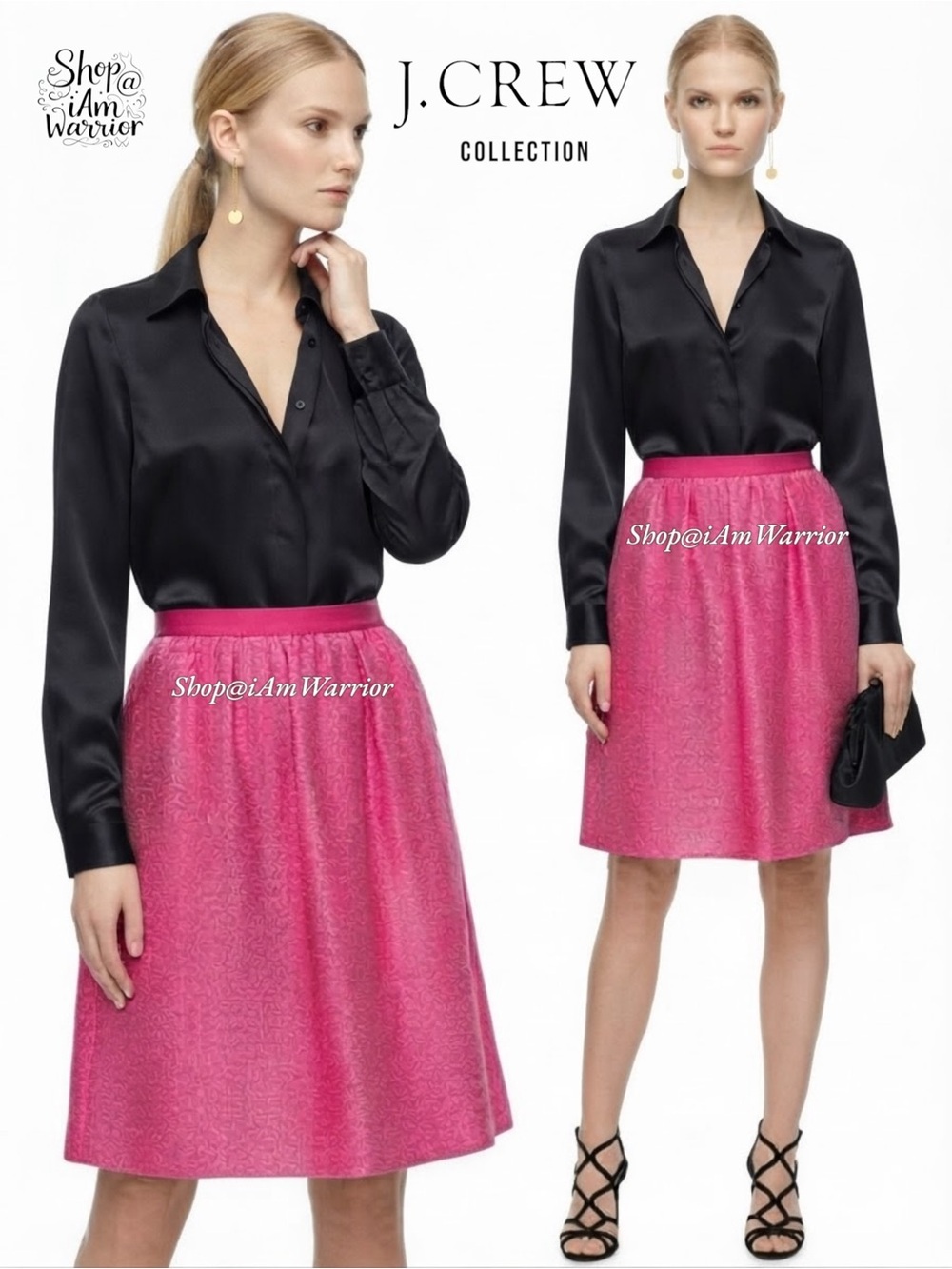 J.Crew Collection neon pink shimmer textured a-line skirt *shop@iamwarrior